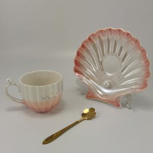 Taza rosa de perlas para el día de la madre, juego de regalo de lujo con esmalte de perla y platillo de concha, 8 oz, suministro de fábrica - Product Image 4