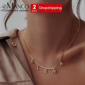 Kalung Baja Anti Karat Personalisasi 2 Hari eManco, Berlapis Emas dengan Inisial Berlian, Kalung Nama Kustom DIY, Dropshipping - Product Image 1