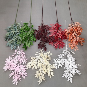 Hojas Verdes de Planta, Flores para Boda, Hojas Suaves de Árbol Banyan, Flores Decorativas al por Mayor para Arco, Hojas Artificiales Blancas de Árbol Banyan - Product Image 1