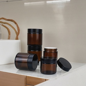 Luxury Round Cosmetic <b>Container</b> Refillable Empty Mini Eye Cream Face Cream 5g 10ml 15g 30g 50g Amber Glass Jar With Black Lids - Product Image 2