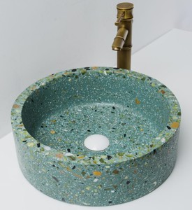 Lavabo en béton de style moderne, lavabo de salle de bain en terrazzo, lavabo rond pour se laver les mains - Product Image 3