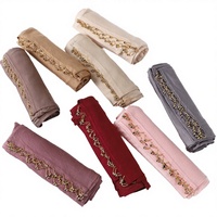 NOUVEAU Hijab en jersey de coton perlé avec broderie chaîne dorée, garniture en cristal extensible, léger, pour femme musulmane, usage quotidien, modeste