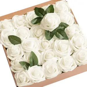 Artificial Rose Flowers Combo 25PCS Foam white Roses w/Stem for DIY Wedding Bouquets Centerpieces Party Home Decorations