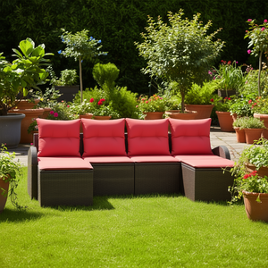 Brown Synthetic Poly <b>Rattan</b> Garden <b>Sofa</b> Set With Cushions Outdoor Furniture Contemporary Design - Product Image 2