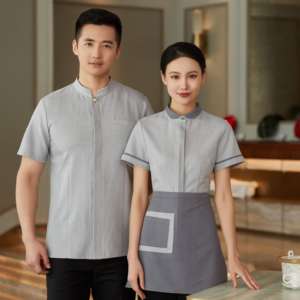 Haute qualité col rond restauration rapide Restaurant serveur uniformes Logo personnalisé boîte de nuit serveur et <span class=keywords><strong>serveuse</strong></span> <span class=keywords><strong>tenue</strong></span> - Product Image 3