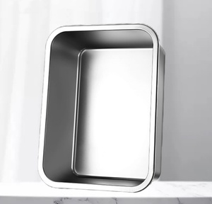 صينية تحضير كبيرة مربعة الشكل من الفولاذ المقاوم للصدأ ذات قاع مسطح وسميك للاستخدام الخارجي وصينية للفرن - Product Image 2