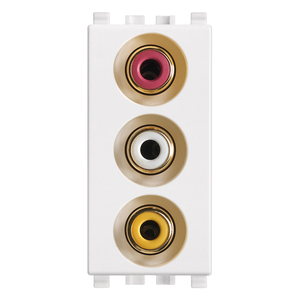 Prise RCA avec 3 connecteurs blancs, longueur 5,1 cm, largeur 2,8 cm, hauteur 5,3 cm pour connexion audio-vidéo - Product Image 1