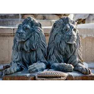 Patung Patung Singa Perunggu Tembaga Duduk Luar Ruangan Gaya Barat