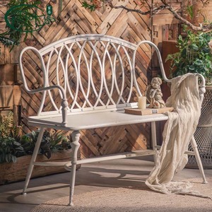 Banco Romántico de Estilo Francés, Retro, de Hierro Fundido, para Jardín, Patio, Silla Doble, Duradera, Blanca, A2880 - Product Image 1