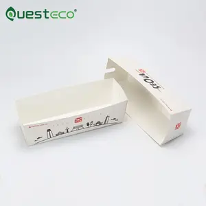 Caja de embalaje desechable impresa personalizada coreana para perritos calientes, caja de cartón de papel de grado alimenticio para perros de maíz blanco y rosa para bandeja para perritos calientes