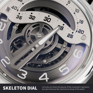Montre mécanique automatique à <span class=keywords><strong>heure</strong></span> errante, squelette, affichage de l'<span class=keywords><strong>heure</strong></span> en forme de croissant de lune, design unique, montre de luxe, fabricant personnalisé - Product Image 2