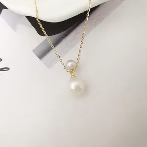 Fine Jewelry 14K Ture Gold Natural Round Shape Freshwater Pearl Pendant Women's Necklace