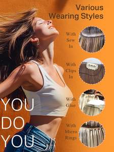 Наращивание волос Geniu-настоящие человеческие волосы, 50 г пепельно-коричневого цвета, выделенный золотисто-светлый машинный уток, завязанный вручную, пришив - Product Image 3