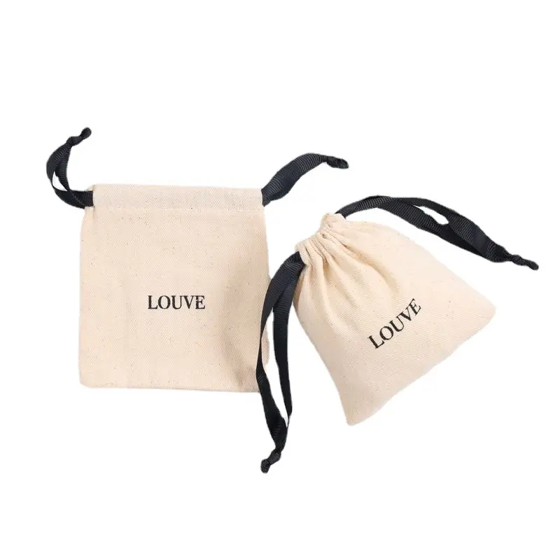 Özel Logo toz Mini İpli takı hediye paket ambalaj pamuk kanvas kumaş baskı ile küçük Muslin İpli çanta