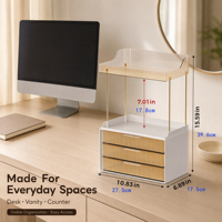 Organiseur de bureau transparent avec 3 tiroirs, unité de rangement blanche avec détails dorés, 10,83 x 6,89 x 15,59 po