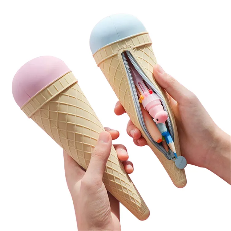 실리콘 귀여운 아이스크림 모양 학교 연필 케이스 펜 가방 학생을위한 귀여운 학교 용품