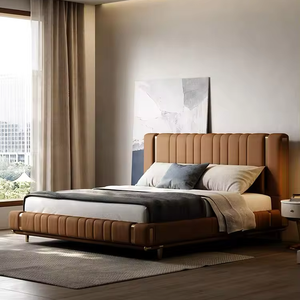 Le plus récent <span class=keywords><strong>lit</strong></span> en cuir marron italien maison confortable en bois cadre doré <span class=keywords><strong>lit</strong></span> Villa maître moderne Simple chambre <span class=keywords><strong>lit</strong></span> Double - Product Image 3