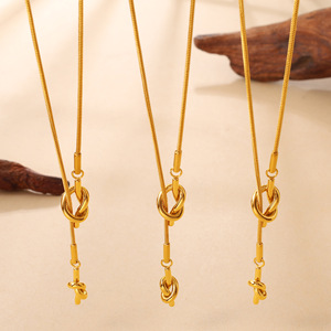 Collar Lariat de Acero Inoxidable Chapado en Oro, Diseño de Lazo, Cadena de Serpiente, Joyería Diaria Minimalista Unisex - Product Image 2