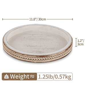 Plateau en bois rustique de style fermier, rond, <span class=keywords><strong>blanc</strong></span>, perlé, décoratif, plateau de service pour <span class=keywords><strong>table</strong></span> <span class=keywords><strong>basse</strong></span>, Ramadan, logo personnalisé - Product Image 6
