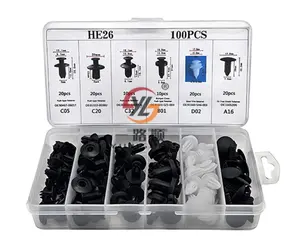 HE26 Automotive Fastener Kit 100pcs Push Retainer Kit Car Clip Bumper Assorted Plastic Clips Plastic Box