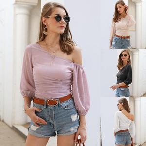 Delle donne di Estate Sexy Senza Bretelle A Righe Increspato Signore Top Camicia A Maniche Corte - Product Image 6