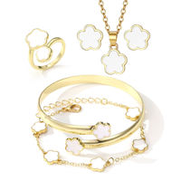 Nueva moda 5 unids/set trébol de cinco hojas coloridos conjuntos de joyería para Mujer Flor pulsera brazalete anillo pendientes collar conjuntos