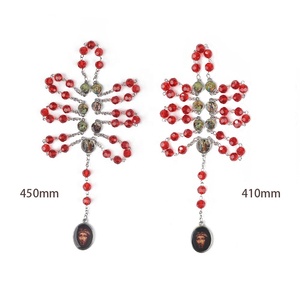 Ciondolo Unisex del <span class=keywords><strong>rosario</strong></span> di cristallo rosso 8mm di sangue di gesus collana stile religioso in lega di zinco placcato <span class=keywords><strong>argento</strong></span> catene di <span class=keywords><strong>gioielli</strong></span> cristiani - Product Image 3