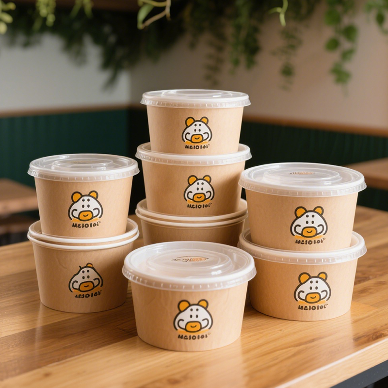 Custom Eco-Friendly Biodegradable Kraft Paper Disposable Food Grade Bowls Plates Embossed Lid for Salad Cookies Other Foods