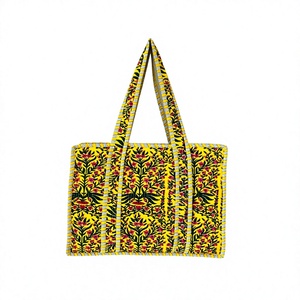 Bolso Tote de Algodón con Estampado Floral Bohemio para Mujer, Bolso de Compras con Paneles Amarillos, Estilo Abierto para Todas las Temporadas - Product Image 1