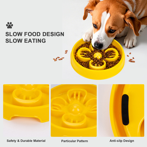 Solid Portable Eco-Friendly Healthy Eating Food Dish for Small Medium Pet New Yellow Flower Plastic <b>Cat</b> Dog Slow <b>Feeder</b> Bowl - Product Image 3