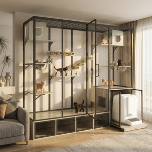 Meuble de Luxe pour Chat en Verre Trempé et Bois Massif, Design Esthétique, Grande Capacité, Cage Intérieure de Qualité Artistique - Product Image 4