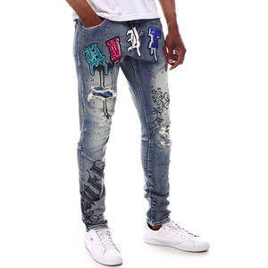 Jeans de Moda para <span class=keywords><strong>Hombre</strong></span>, de Alta Calidad, Elegantes y Ligeros, con Pedrería, Diseño Personalizado con Letras y Logotipo - Product Image 4