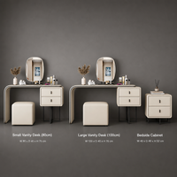 Ensemble de meubles de salle de bain en bois massif de luxe, couleur crème, style moderne minimaliste, table de maquillage en cuir, meubles de rangement pour chambre à coucher