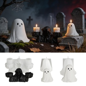 Moule <span class=keywords><strong>en</strong></span> silicone 3D pour bougeoir, motif fantôme sorcier Halloween, pour résine, plâtre et artisanat <span class=keywords><strong>de</strong></span> bougies, modèle crâne - Product Image 1
