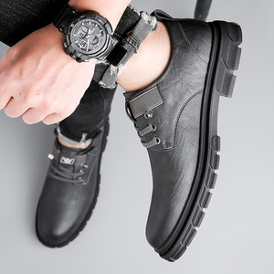Zapatos Casuales de Cuero para Hombre, con Tacón Bajo y Detalle de Costuras, Estilo para Caminar, Uso Diario - Product Image 3
