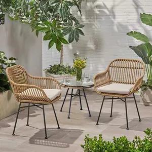 Toptan çay seti bahçe-Ucuz! Stok! Ahşap renkli kamışı mobilya çay masası masa ve sandalye 3 setleri bahçe