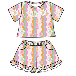 <span class=keywords><strong>Abbigliamento</strong></span> Boutique per Ragazze 2026 Nuova Adorabile Camicia Corta con Collo Tondo Abbinata a Pantaloncini con Volant Set Estivo Due Pezzi per Ragazze - Product Image 2