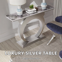 Nouvelle arrivée, table console moderne de luxe en acier inoxydable argenté avec plateau en marbre réglable en hauteur pour salon