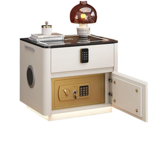 Luxury Modern Smart Nightstand Wood Panel Wireless Charging Bedside Table with Smart Glass Drawer for Bedroom Living Room