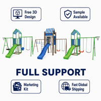 Structure de jeu ODM SageDelightRides avec balançoire, toboggan, panier de basket et échelle pour enfants, en LLDPE et tubes en acier galvanisé, modèle Town Square, vente en gros