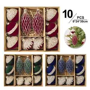 Hanging Plastic Oval Ball Ornaments Diy Flocked <b>Decorative</b> Balls Luxury Pendants for Christmas <b>Trees</b> - Product Image 1
