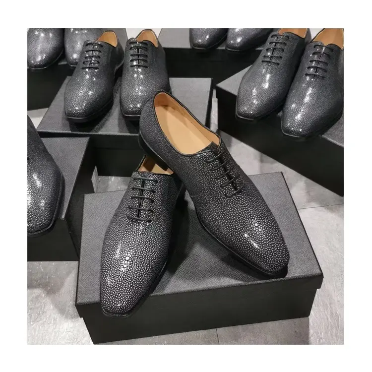 Custom design luxury quality exotic genuine stingray leather skin dress shoes for men