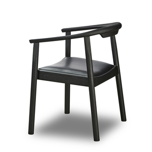 लक्जरी घुमावदार चमड़े के डाइनिंग रूम कुर्सी ओक लकड़ी काले असदार वास्तविक चमड़े के भोजन कुर्सी - Product Image 4