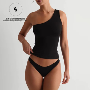 Vêtements de sport personnalisés OEM de haute qualité, 95% polyester, 5% élasthanne, haut de sport asymétrique pour yoga, débardeur de sport long pour femme - Product Image 3