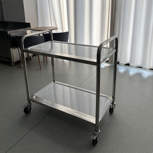 Chariot de service alimentaire commercial en acier inoxydable 304, 2 étages, grande capacité de charge, finition brossée mate, roulettes - Product Image 6
