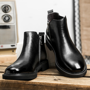 Bottines Chelsea noires tendance pour hommes, confortables, durables, avec semelle intérieure, en cuir, pour l'automne et l'hiver - Product Image 6