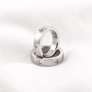 yunnique Unisex <b>Titanium</b> Steel <b>Rings</b> Star Diamond Pave Setting Gift Jewelry - Product Image 1