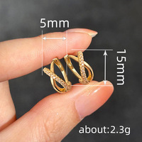 Kadınlar için Kübik Zirkonya Çapraz Halka Küpeler, 5mm, Altın Kaplama Pirinç Zarif Pave Huggies, Altın