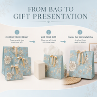 Custom Luxury Floral Paper Gift Bag with Ribbon Bow Rope Handle Shopping Bag
