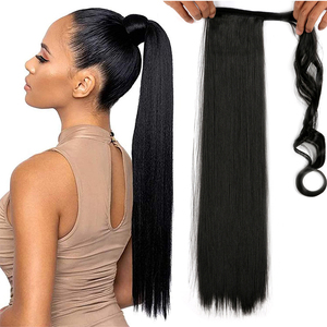 Queue de Cheval Synthétique Enroulable en Gros, Extensions à Clip Raides, Perruque Chignon Naturel Brun Gris - Product Image 1